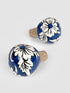 White flower and leaf design with Blue color base wine bottle stoppers (Set of Two).