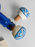 Turquoise and Blue with line design White color wine bottle stoppers (Set of Two).
