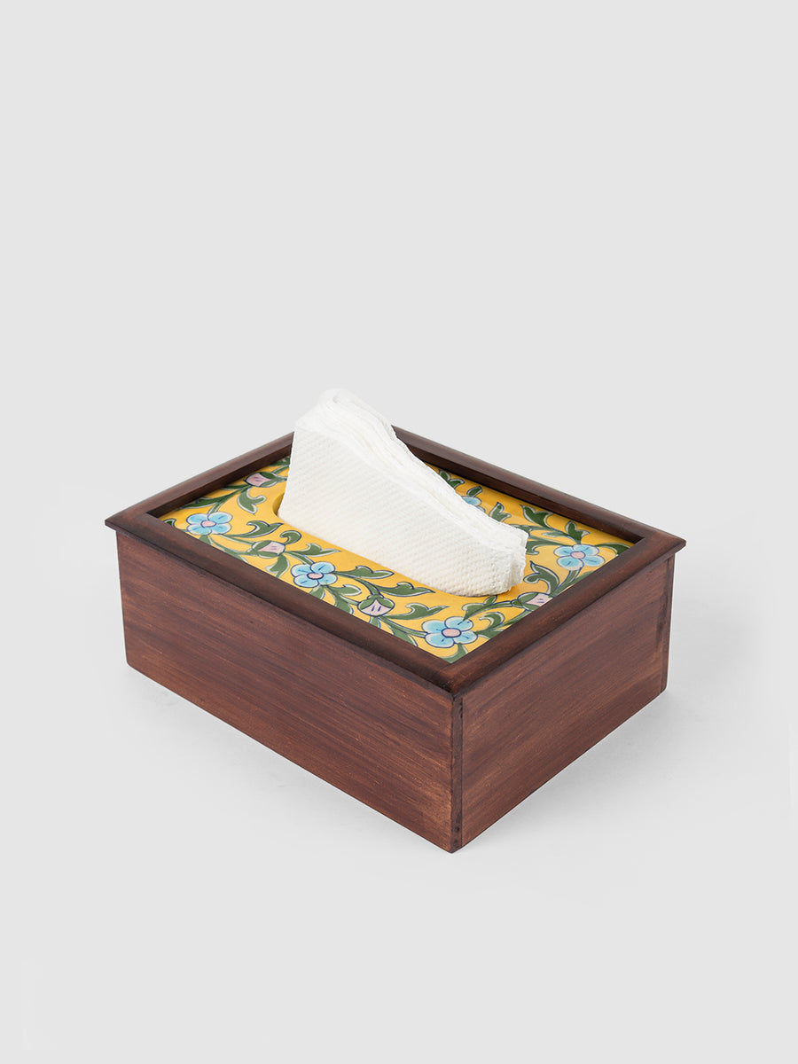 Blue - Floral Handpainted Wooden Napkin Holder