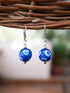 Single Blue Pottery Bead Earrings ( Blue & White )