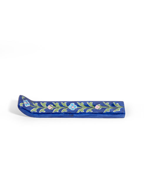 Blue Pottery Long Incense Holder Blue