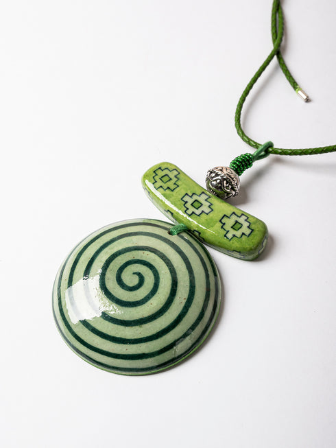 Blue Pottery Pendent Necklace ( Green )