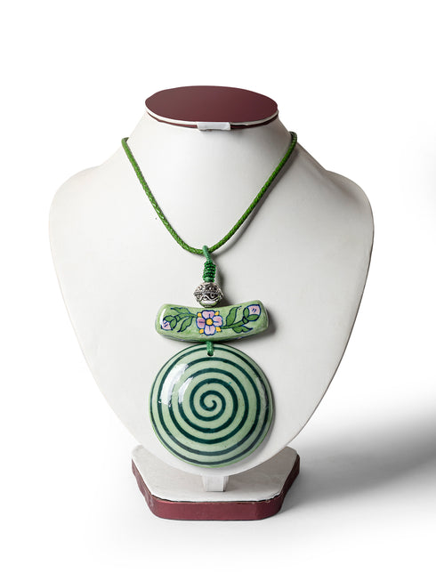 Blue Pottery Pendent Necklace ( Green )