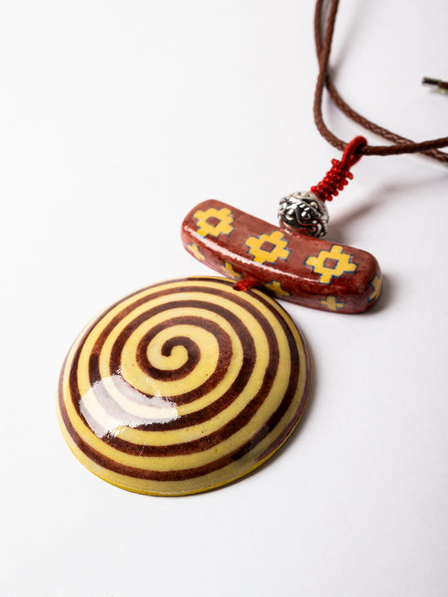 Blue Pottery Pendent Necklace ( Brown )