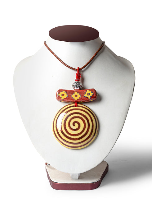 Blue Pottery Pendent Necklace ( Brown )