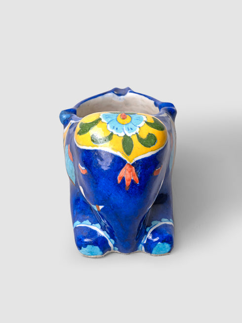 Blue Pottery Elephant Plant Holder