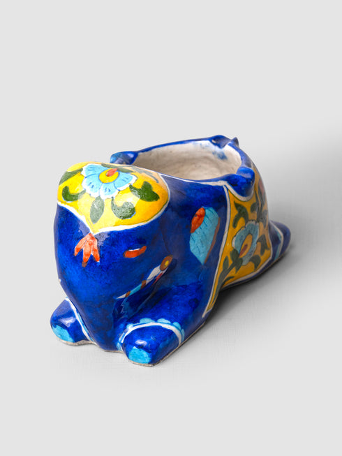 Blue Pottery Elephant Plant Holder