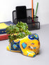 Blue Pottery Elephant Plant Holder Yellow & Blue