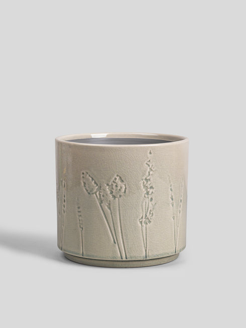 Ceramic Plant Holder Embossed Floral Design
