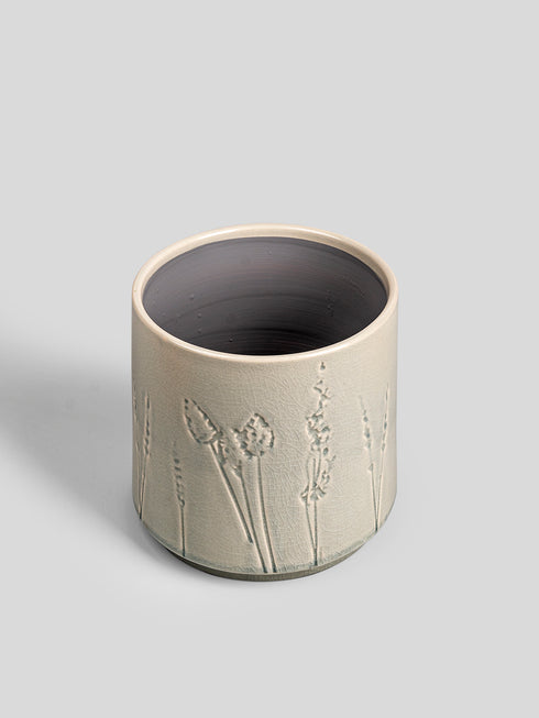 Ceramic Plant Holder Embossed Floral Design