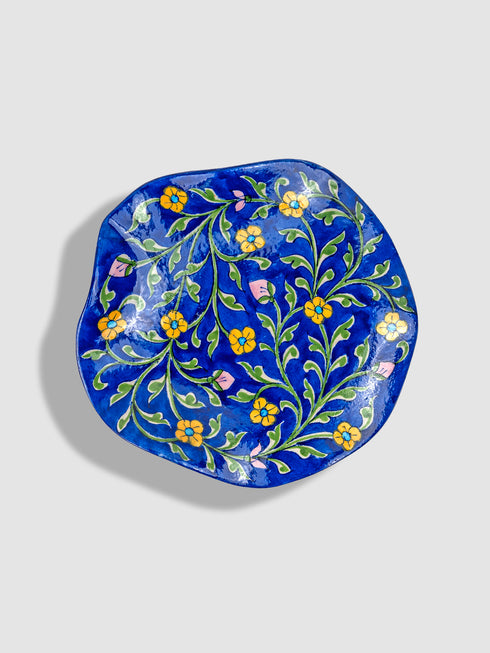 Blue Pottery Decorative Handmade Curve Wall Plate