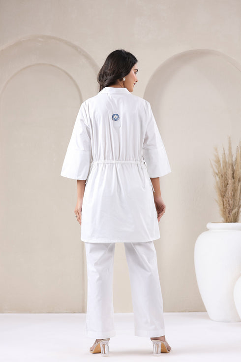 Pop White Top Pant Set With String Effect