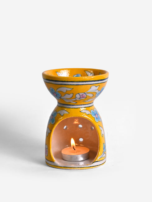 Blue Pottery Handmade Aroma Oil Diffuser Yellow Color