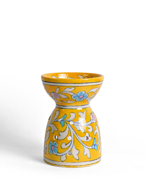 Blue Pottery Handmade Aroma Oil Diffuser Yellow Color