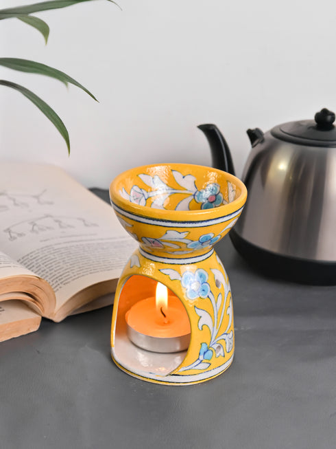 Blue Pottery Handmade Aroma Oil Diffuser Yellow Color
