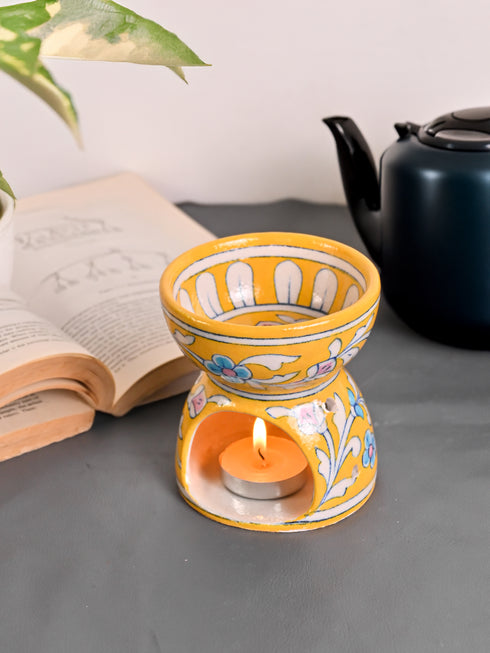 Blue Pottery Handmade Aroma Oil Diffuser Yellow Color
