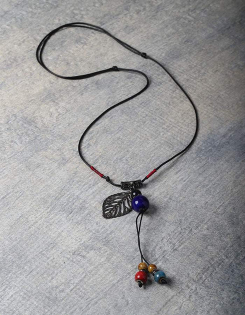 Round Blue Pendant Tassel Necklace