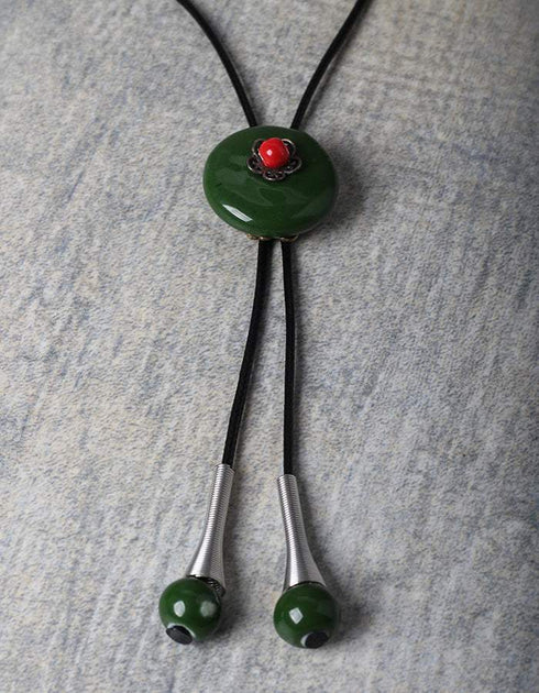 Green Round Pendant Tassel Long Necklace