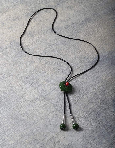 Green Round Pendant Tassel Long Necklace