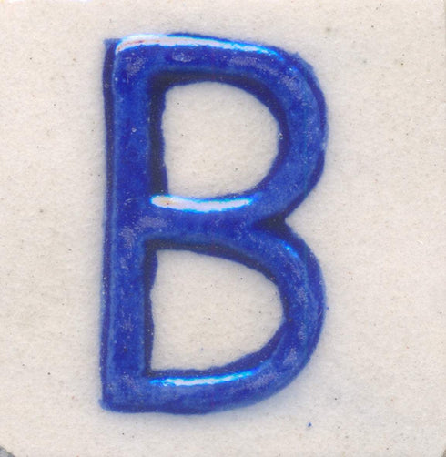 Blue B alphabet white tile (2x2)