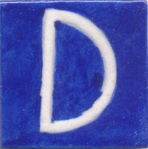 White D alphabet blue tile (2x2)