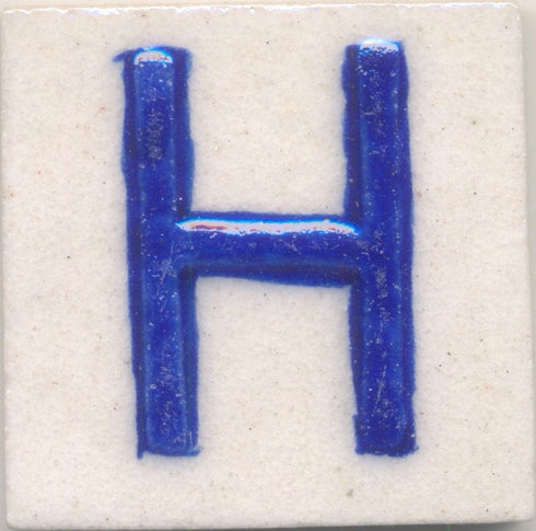 Blue H alphabet white tile (2x2)