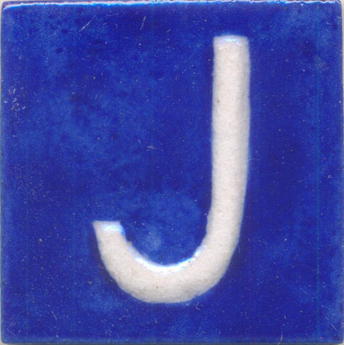 White J alphabet blue tile (2x2)