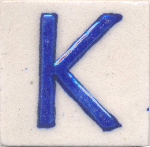 Blue K alphabet white tile (2x2)