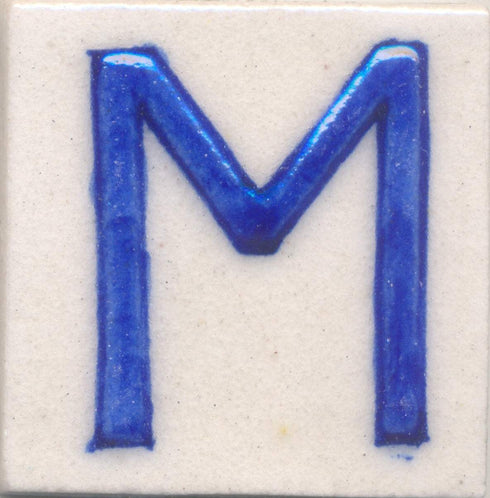 Blue M alphabet white tile (2x2)