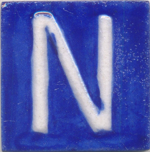 White N alphabet blue tile (2x2)