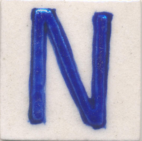 Blue N alphabet white tile (2x2)