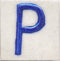 Blue P alphabet white tile (2x2)