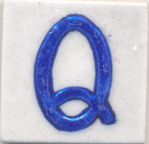 Blue Q alphabet white tile (2x2)