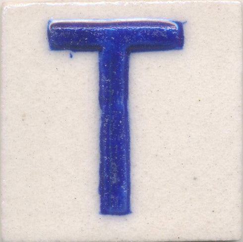 Blue T alphabet white tile (2x2)