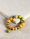 Handmade Stretchable Bracelet With Blue Pottery Beads & Metal Beads - Colour - Yellow & Lime Green