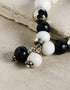 Handmade Stretchable Bracelet With Blue Pottery Beads & Metal Beads - Colour - Black & White