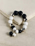 Handmade Stretchable Bracelet With Blue Pottery Beads & Metal Beads - Colour - Black & White
