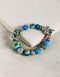 Handmade Stretchable Bracelet With Blue Pottery Beads & Metal Beads - Colour - Turquoise & Yellow