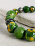 Handmade Round Bracelet With Blue Pottery Beads & Metal Beads - Colour Green & Yellow