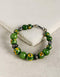 Handmade Round Bracelet With Blue Pottery Beads & Metal Beads - Colour Green & Yellow