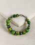Handmade Round Bracelet With Blue Pottery Beads & Metal Beads - Colour Green & Yellow