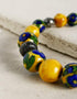 Handmade Round Bracelet With Blue Pottery Beads, Metal Beads & Hook - Colour Yellow & Blue
