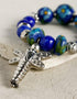 Blue Pottery Beads Stretchable Bracelet (Blue)