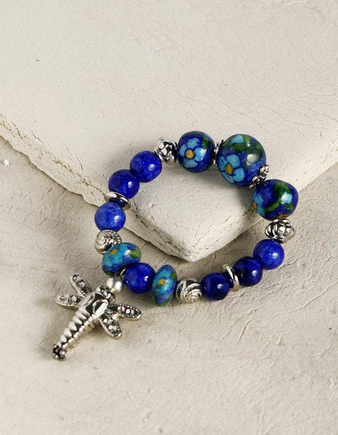 Blue Pottery Beads Stretchable Bracelet (Blue)