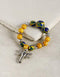 Handmade Stretchable Bracelet With Blue Pottery Beads & Metal Beads - Colour - Yellow & Blue