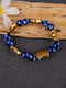 Stretchable Bracelet With Blue Pottery & Metal Beads