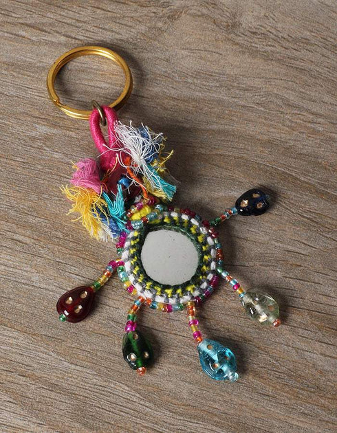 Colorful Beads And Mirror Kalbeliya Keychain
