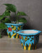 Blue Pottery Handmade Hexagonal Planter Set of 2 Pieces