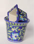 Blue Pottery Handmade Planter Set Of 2 Pieces ( 6 Inches, 4 Inches ) - Blue Base With Multi Colours