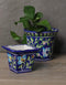 Blue Pottery Handmade Planter Set Of 2 Pieces ( 6 Inches, 4 Inches ) - Blue Base With Multi Colours